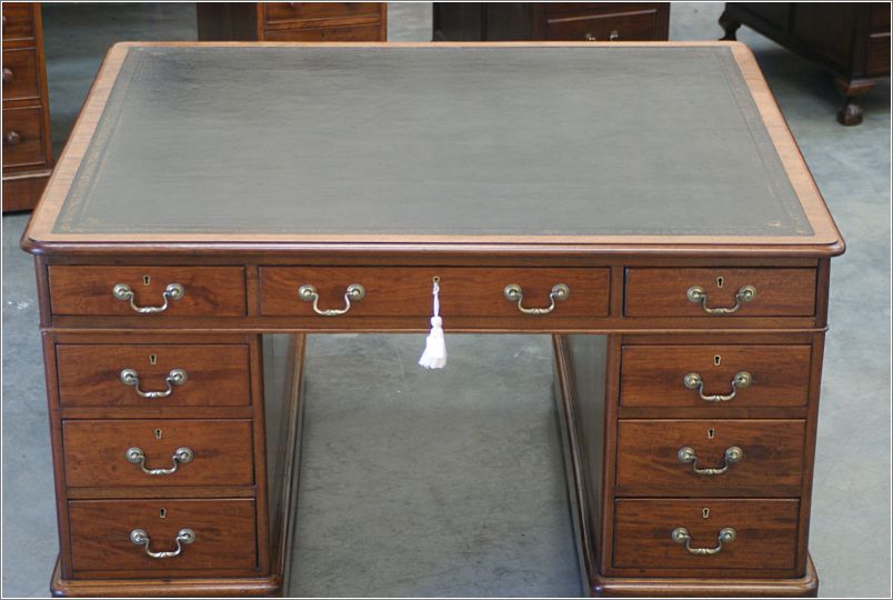 1013 Antique Victorian Mahogany 18 Drawer Partners Desk (4)